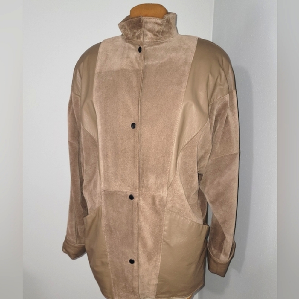90'S Beautiful leather & suede taupe jacket  Sz S